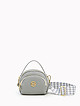 Маленькая серая кожаная сумочка-боулер с текстильным ремнем  Folle