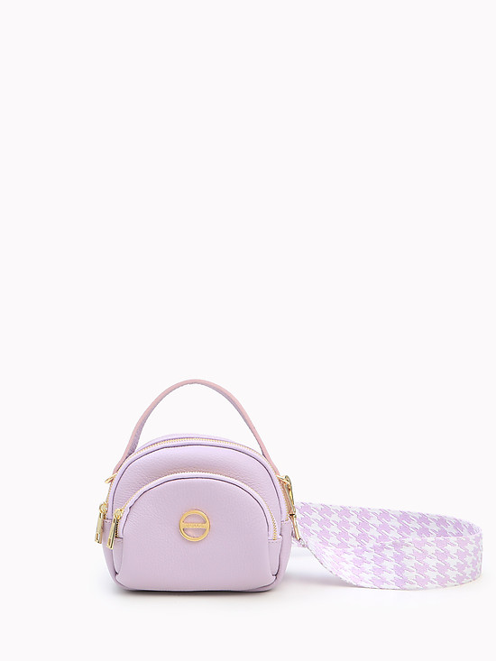 Маленькая лиловая кожаная сумочка-боулер с текстильным ремнем  Folle