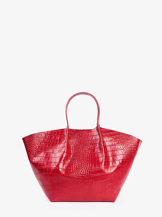 Объемная сумка-трапеция из красной кожи под крокодила  Jazy Williams