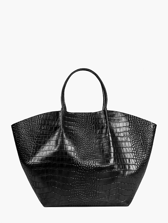 Черная сумка-тоут из кожи под крокодила в силуэте трапеции  Jazy Williams