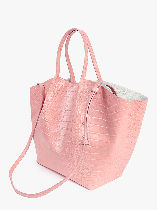 Светло-розовая сумка-тоут из кожи под крокодила в силуэте трапеции  Jazy Williams
