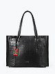 Черная деловая сумка-тоут из кожи под крокодила с ручками на плечо  Ripani