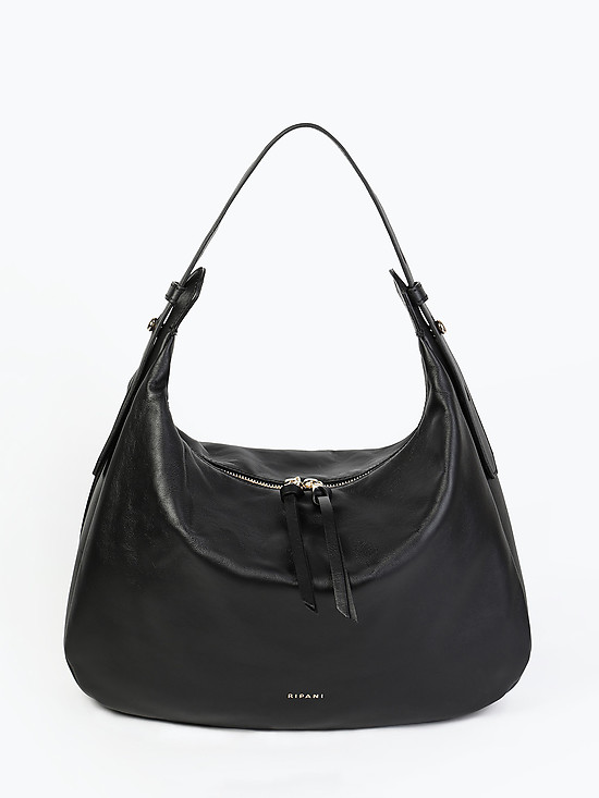 Чёрная сумочка-хобо из натуральной кожи  Ripani