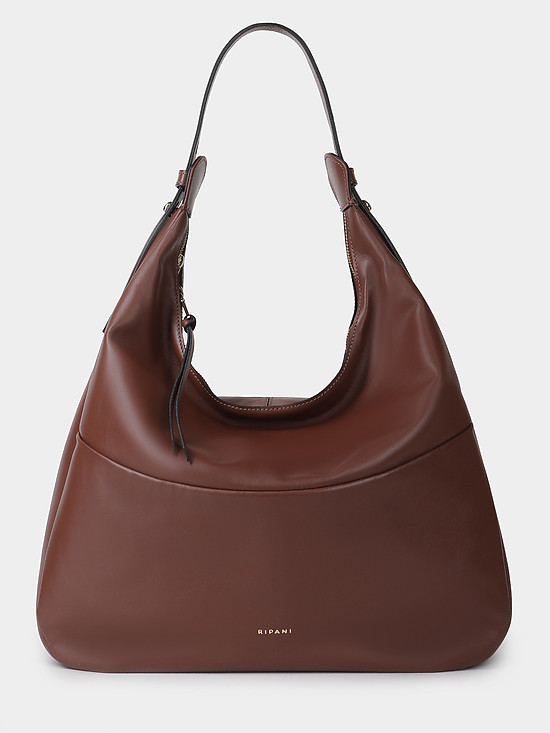 Мягкая сумка-хобо из коричневой гладкой кожи  Ripani