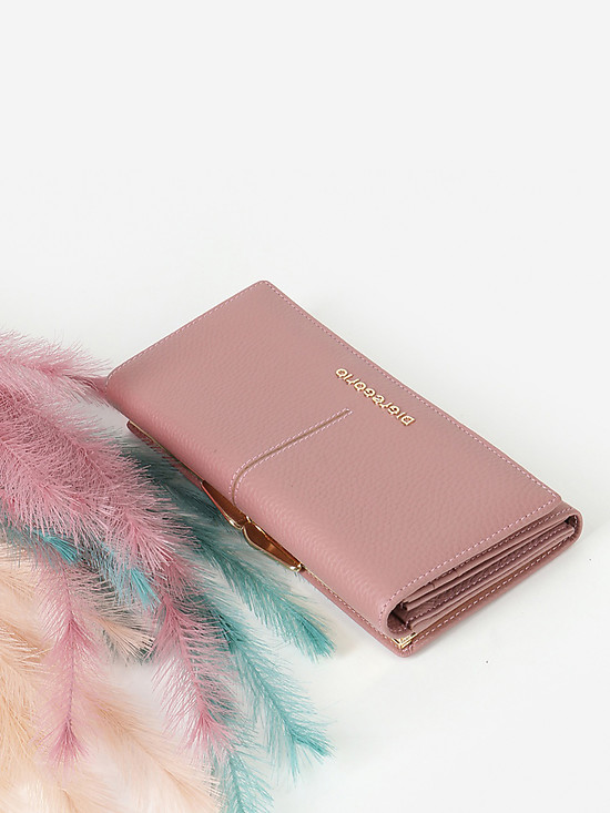 Пудрово-розовый кожаный бумажник с внешним отделением на клипсе  Di Gregorio