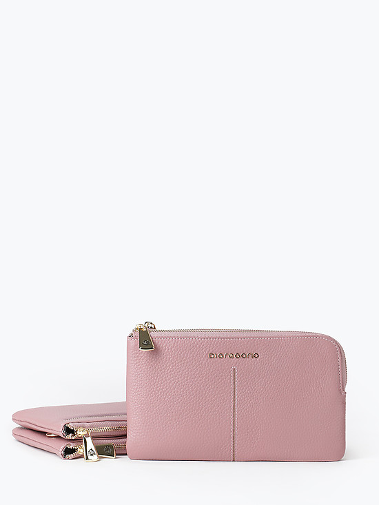 Пудрово-розовая микро-сумочка - кошелек из мягкой кожи с цепочкой на шею  Di Gregorio