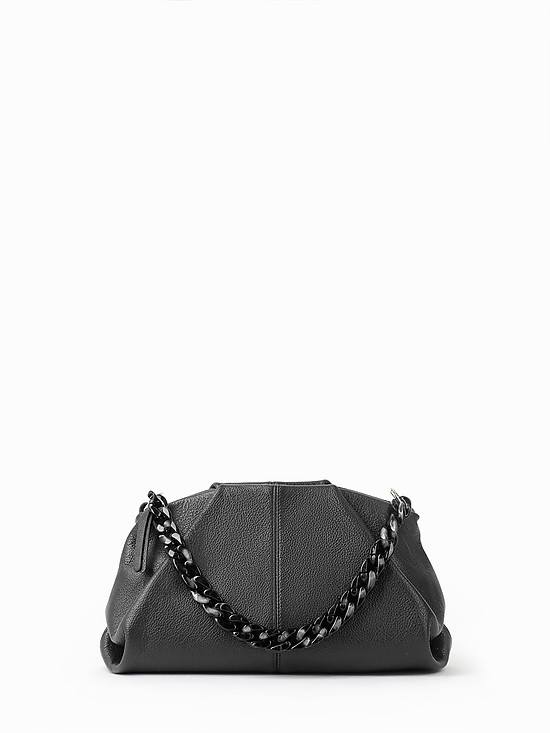 Черная сумочка кросс-боди из мягкой кожи со съемным ремешком-цепью  Folle