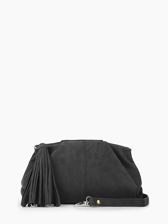 Черная сумочка кросс-боди из мягкой замши со съемным ремешком  Folle