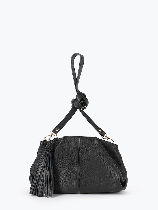 Черная сумочка кросс-боди из мягкой кожи со съемным ремешком  Folle