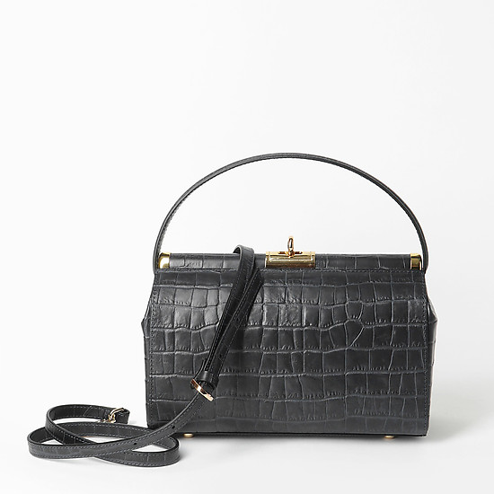 Черная сумочка в винтажном силуэте из кожи под крокодила  Gianni Notaro