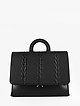 Деловая сумка-портфель из черной кожи и клапаном с плетеным тиснением  KELLEN