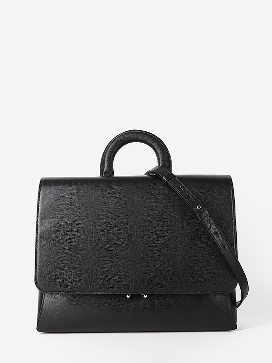 Деловая сумка-портфель из черной кожи под ската  KELLEN