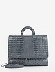 Серая деловая сумка-потрфель из кожи под страуса и крокодила  KELLEN