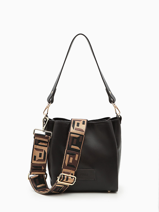 Темно-коричневая сумка-шоппер из мягкой кожи с текстильным ремнем  Folle