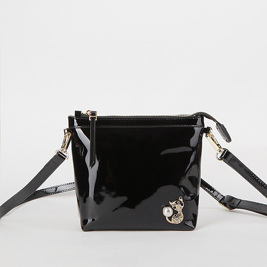 Черная лаковая сумочка кросс-боди с декором со стразами и съемным ремешком  Alessandro Beato