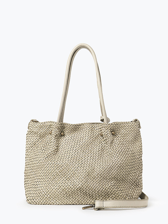 Бежевая сумка-тоут из плетеной мягкой кожи с винтажным эффектом  Folle