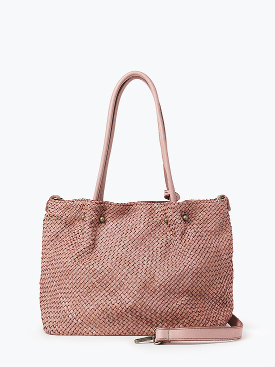 Розовая сумка-тоут из плетеной мягкой кожи с винтажным эффектом  Folle