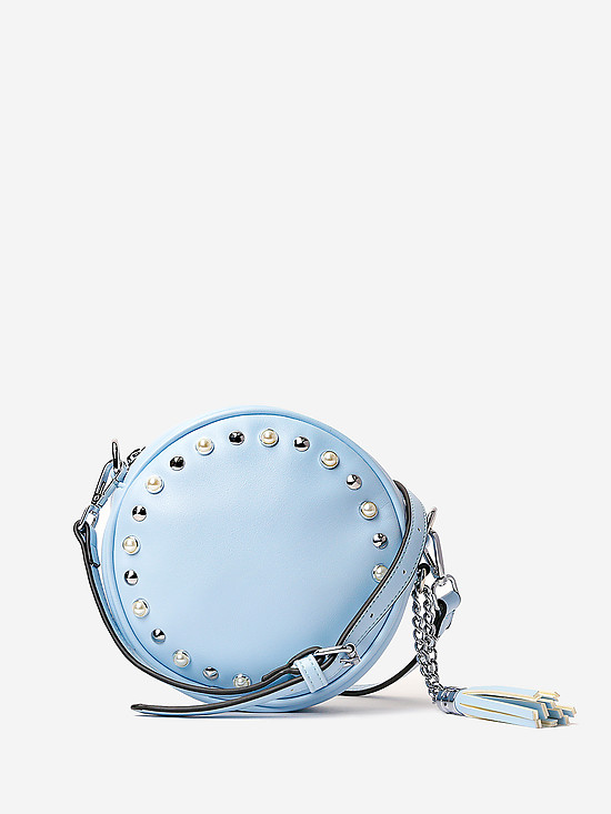 Круглая сумочка кросс-боди из голубой экокожи с искусственным жемчугом  Ventoro