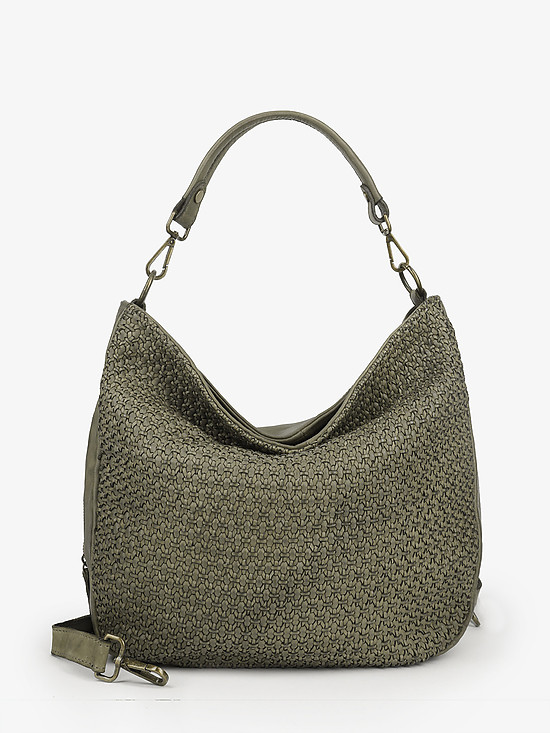Серая сумка-хобо из мягкой кожи с плетением в винтажном стиле  BE NICE
