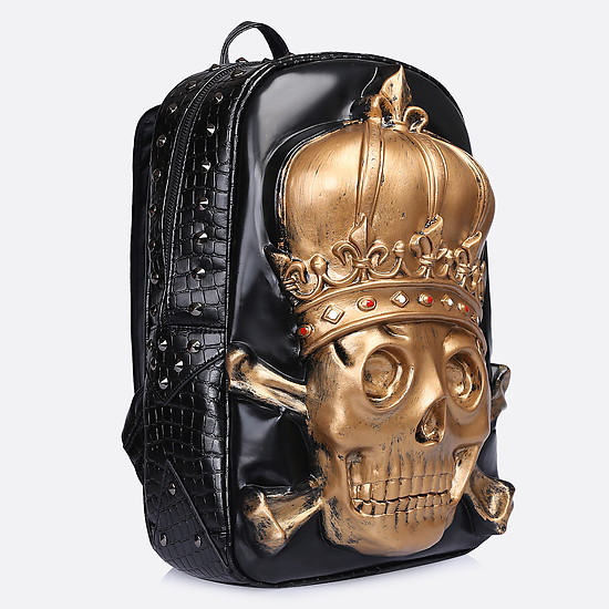 Экстравагантный черный рюкзак с золотым черепом  Fashion