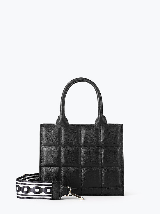 Черная сумка-тоут из плотной кожи с геометрической строчкой  BE NICE