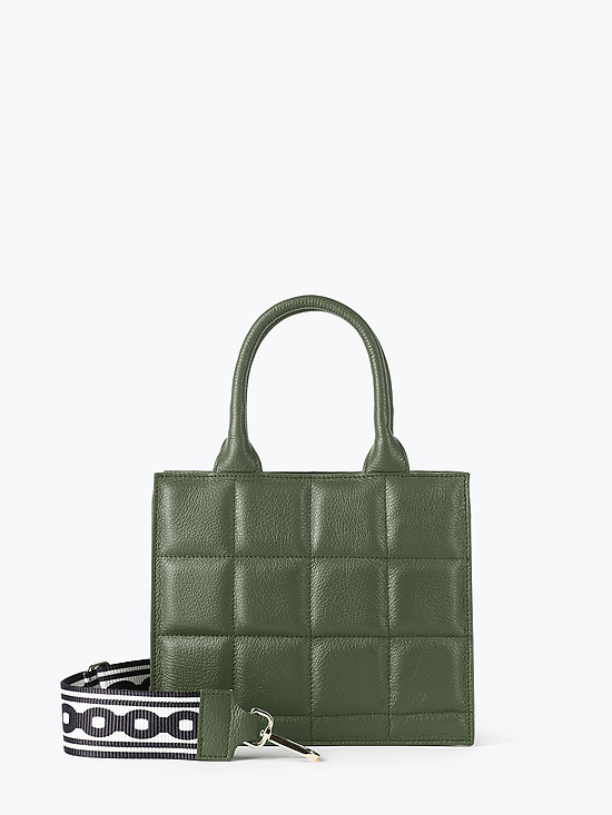 Зеленая сумка-тоут из плотной кожи с геометрической строчкой  BE NICE