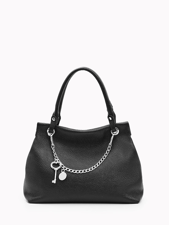 Черная сумка-тоут из мягкой кожи с  декоративной цепью  Folle