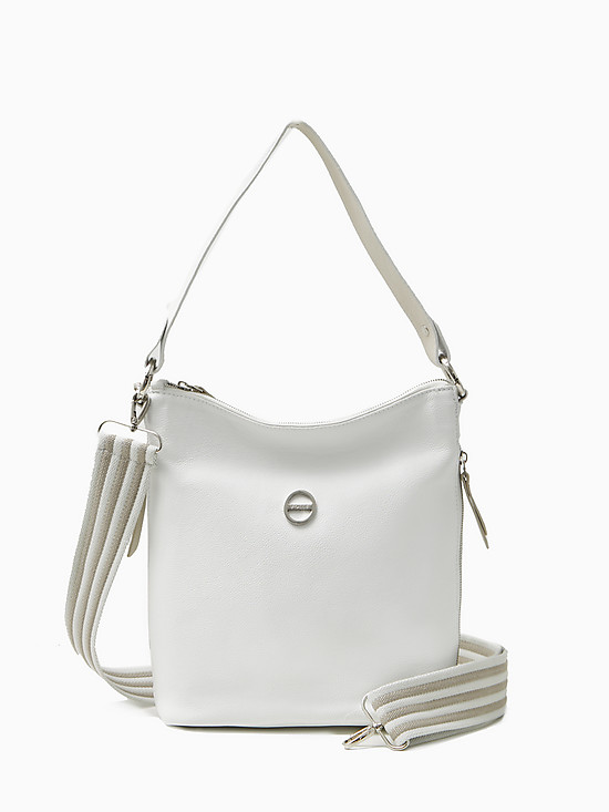 Белая сумка-шоппер из натуральной кожи с текстильным ремнем  Folle