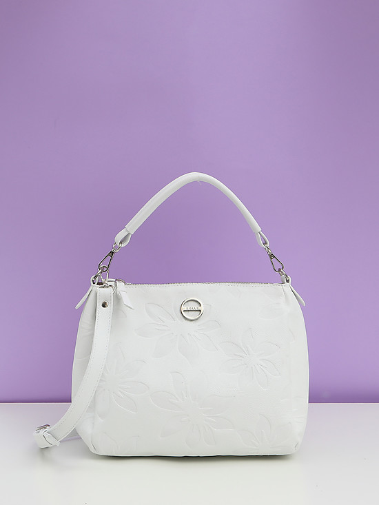 Белая кожаная сумка с цветочным тиснением  Folle