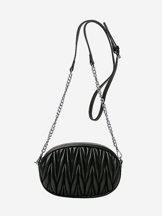 Овальная сумочка кросс-боди из стеганой экокожи черного цвета  Ventoro