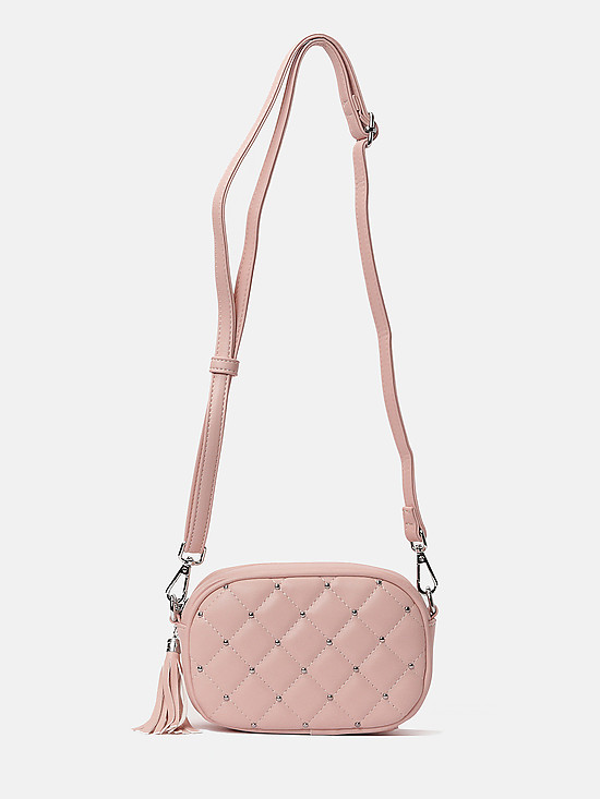 Пастельно-розовая сумочка кросс-боди из стеганой экокожи с кисточкой  Ventoro
