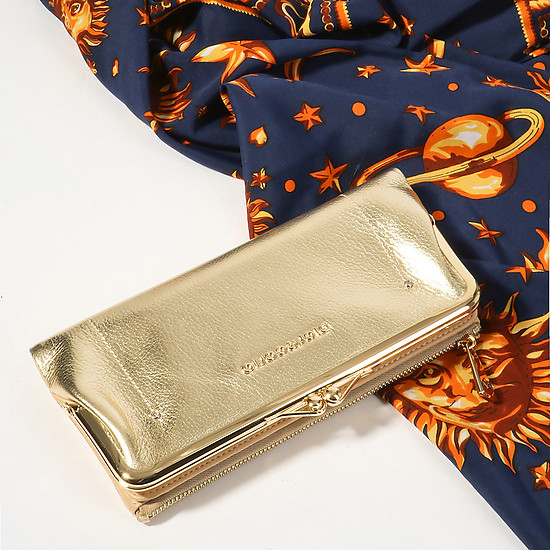 Золотистый кожаный кошелек в ретро стиле со стразами  Di Gregorio