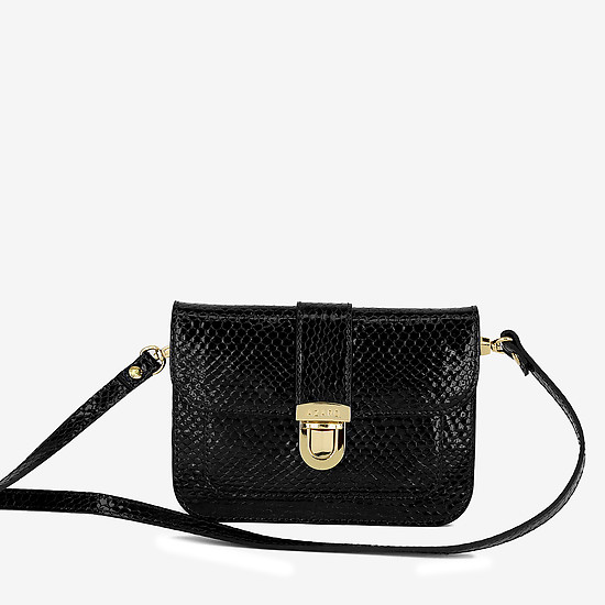 Миниатюрная лаковая сумочка-кросс-боди черного цвета из натуральной кожи с тиснением  Azaro