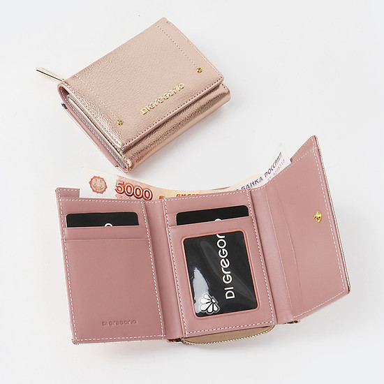 Небольшой кошелек из розовой металлизированной кожи  Di Gregorio