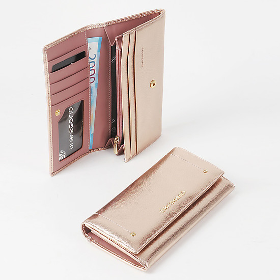 Прямоугольный бумажник из кожи цвета розового золота  Di Gregorio