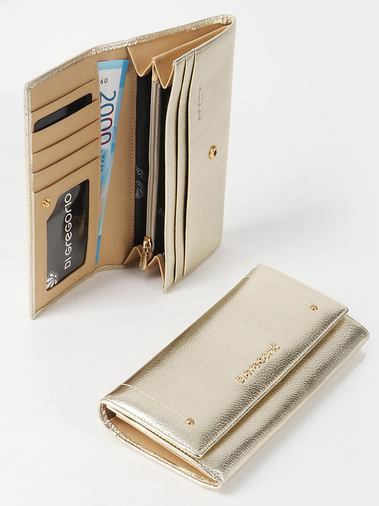 Прямоугольный бумажник из золотистой кожи  Di Gregorio
