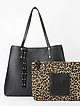 Вместительная черная сумка-тоут из мягкой кожи с леопардовой косметичкой  Gianni Notaro