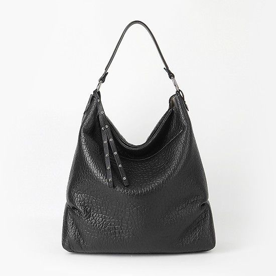 Мягкая черная сумка-хобо из крупнозернистой кожи с леопардовой подкладкой  Gianni Notaro