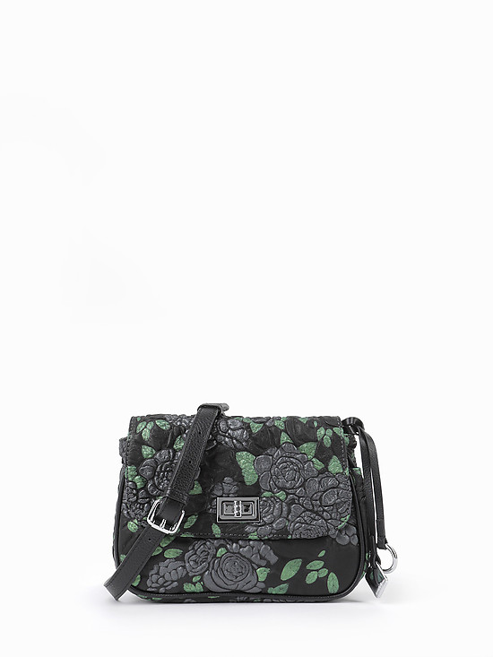 Черная сумочка кросс-боди из кожи с объемным цветочным тиснением  Alessandro Beato