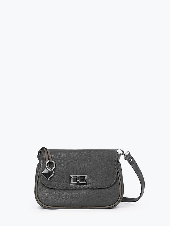 Черная кожаная сумочка кросс-боди с бежево-серыми вставками  Alessandro Beato