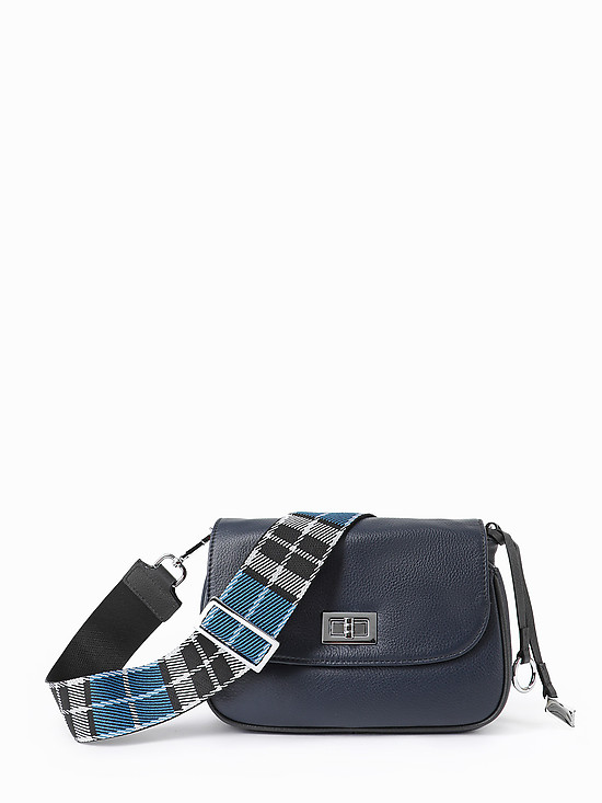 Синяя кожаная сумочка кросс-боди с двумя ремешками  Alessandro Beato