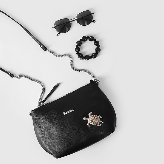 Черная кожаная сумочка кросс-боди с кристаллами Swarovski  Marina Creazioni
