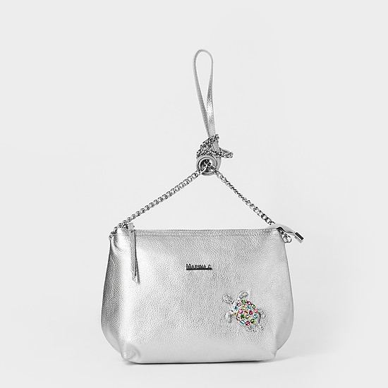 Серебряная кожаная сумочка кросс-боди с кристаллами Swarovski  Marina Creazioni
