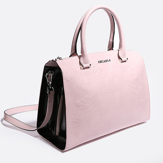 Изысканная сумка из плотной кожи нежно-розового оттенка с тиснением  Arcadia