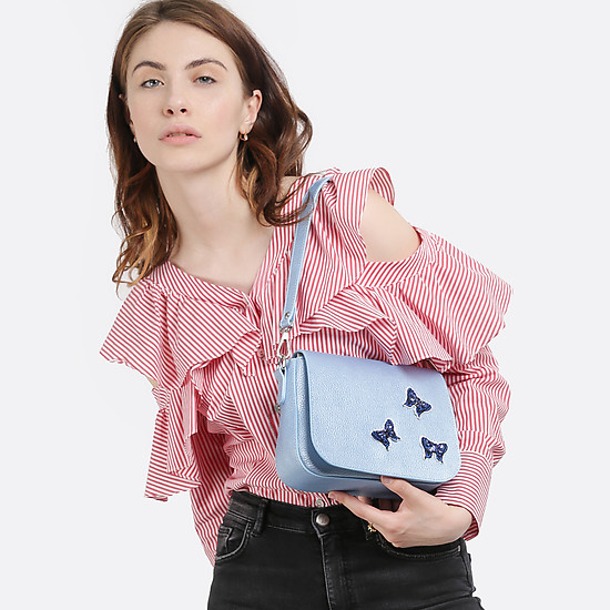 Голубая сумочка на плечо с бабочками  Deboro