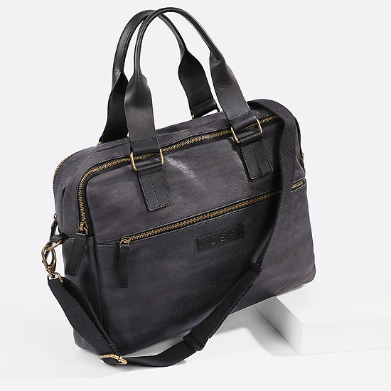 Мужская сумка черного цвета среднего размера из натуральной мягкой кожи  Bruno Rossi