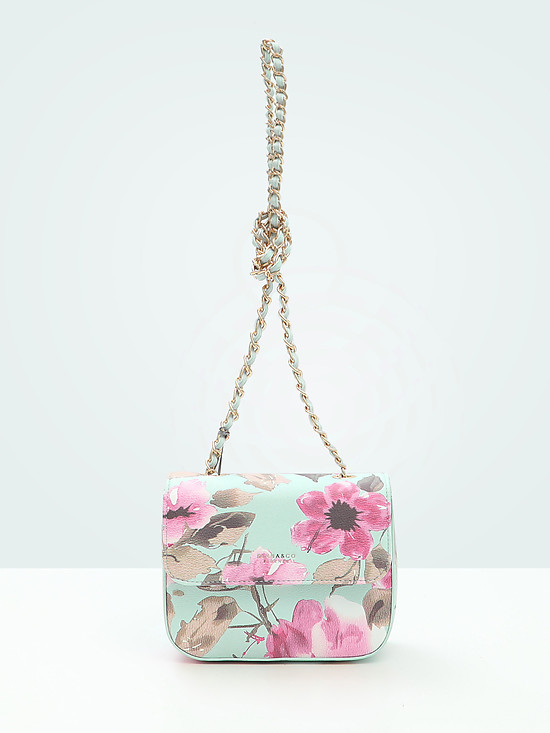Бледно-бирюзовая сумка кросс-боди из экокожи с ярким цветочным принтом и цепью-ремешком  Diana&Co