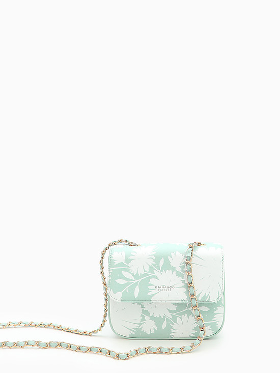 Бледно-бирюзовая сумка кросс-боди из экокожи с цветочным принтом и цепью-ремешком  Diana&Co