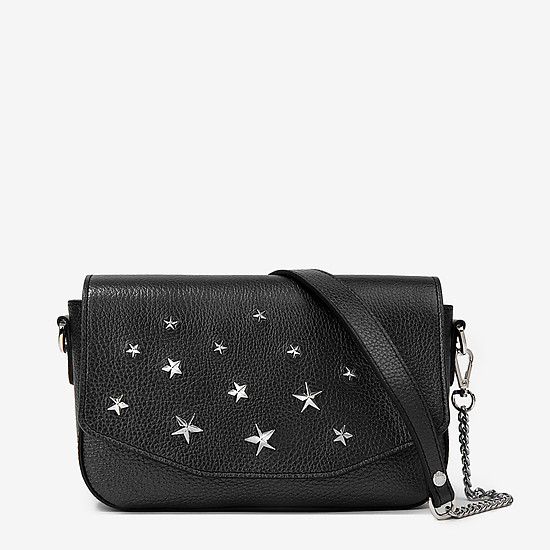 Небольшая кожаная сумочка кросс-боди в оттенке черный металлик со звездами  Deboro