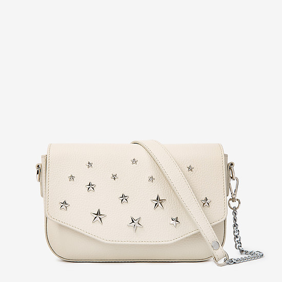 Небольшая кожаная сумочка кросс-боди в светло-бежевом цвете со звездами  Deboro